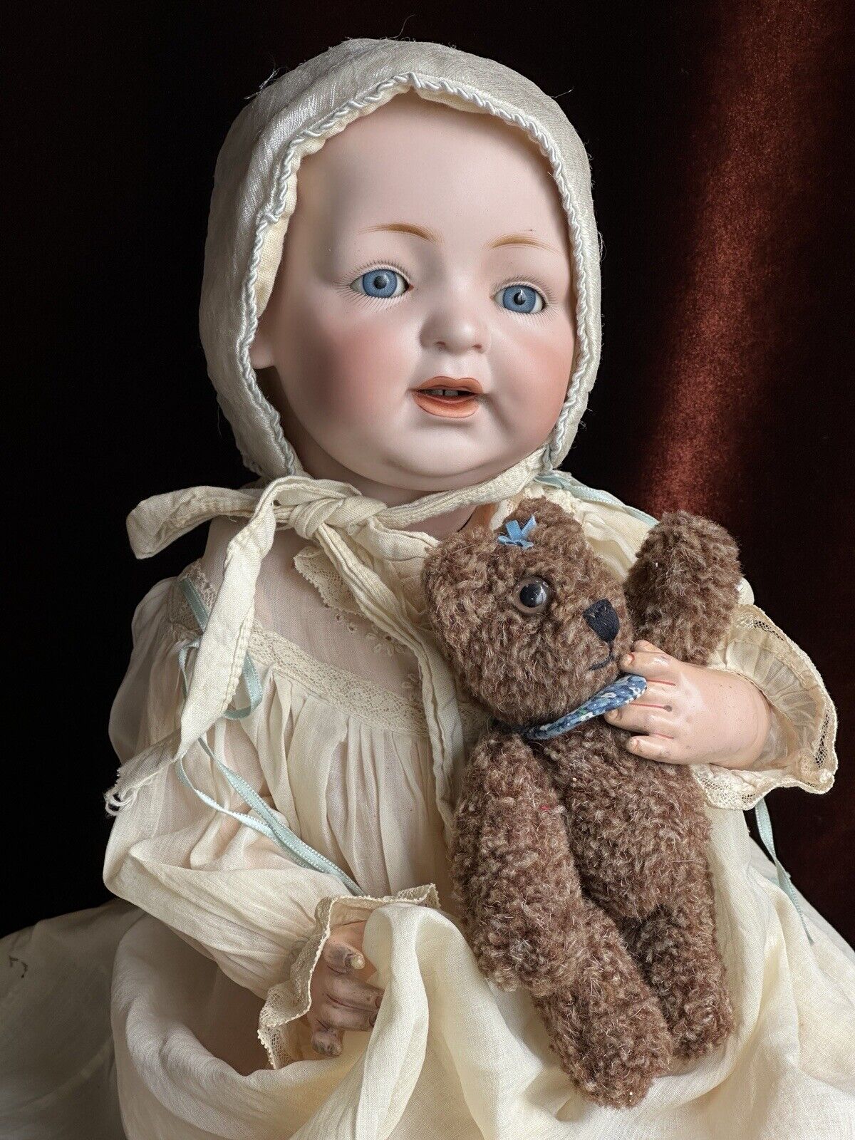 Antique German 17” Kestner JDK Bisque Solid Dome Head Baby Doll