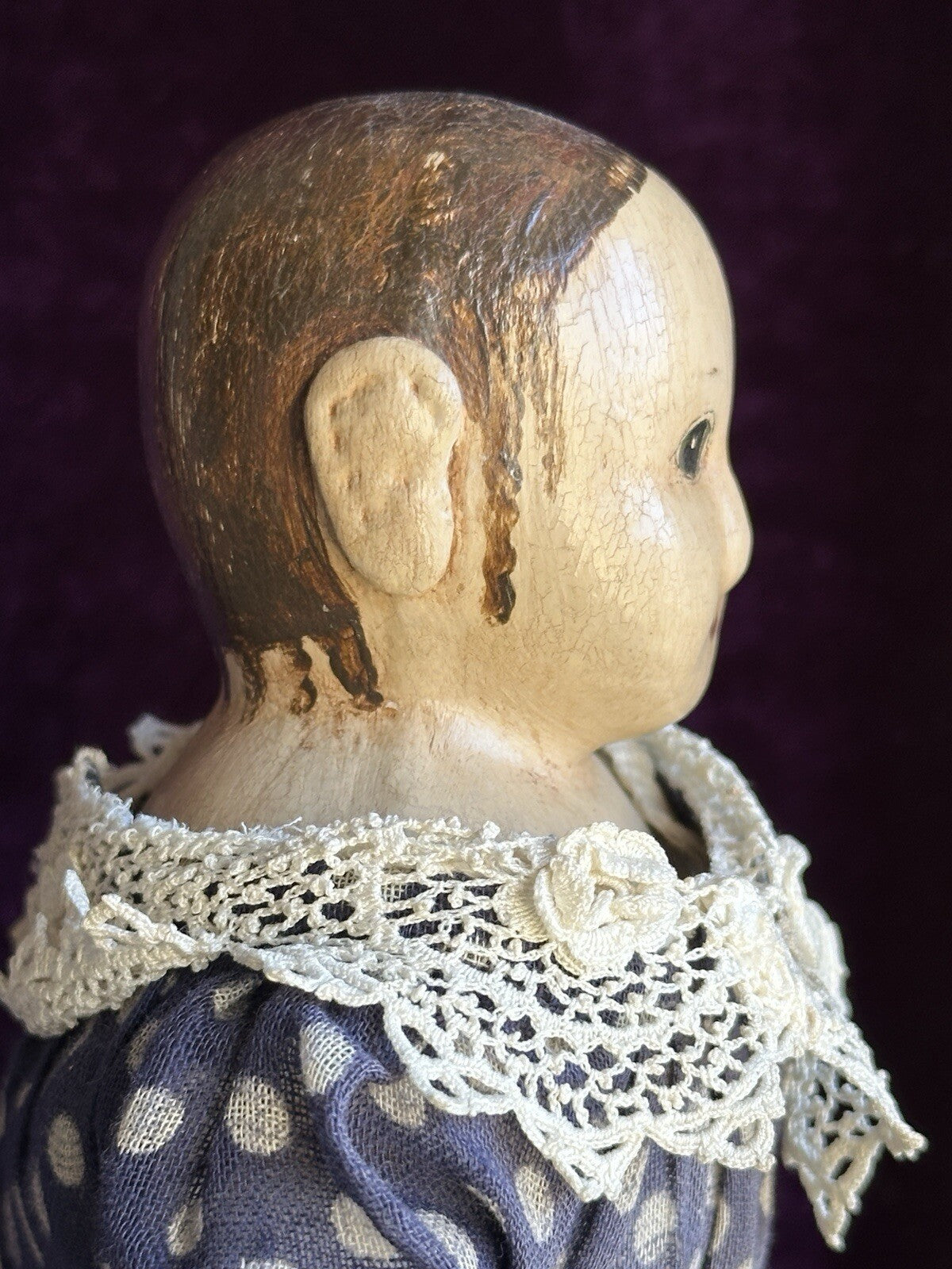Miniature 11” Izannah Walker Style Oil Painted Cloth Doll by Lucille Breuer
