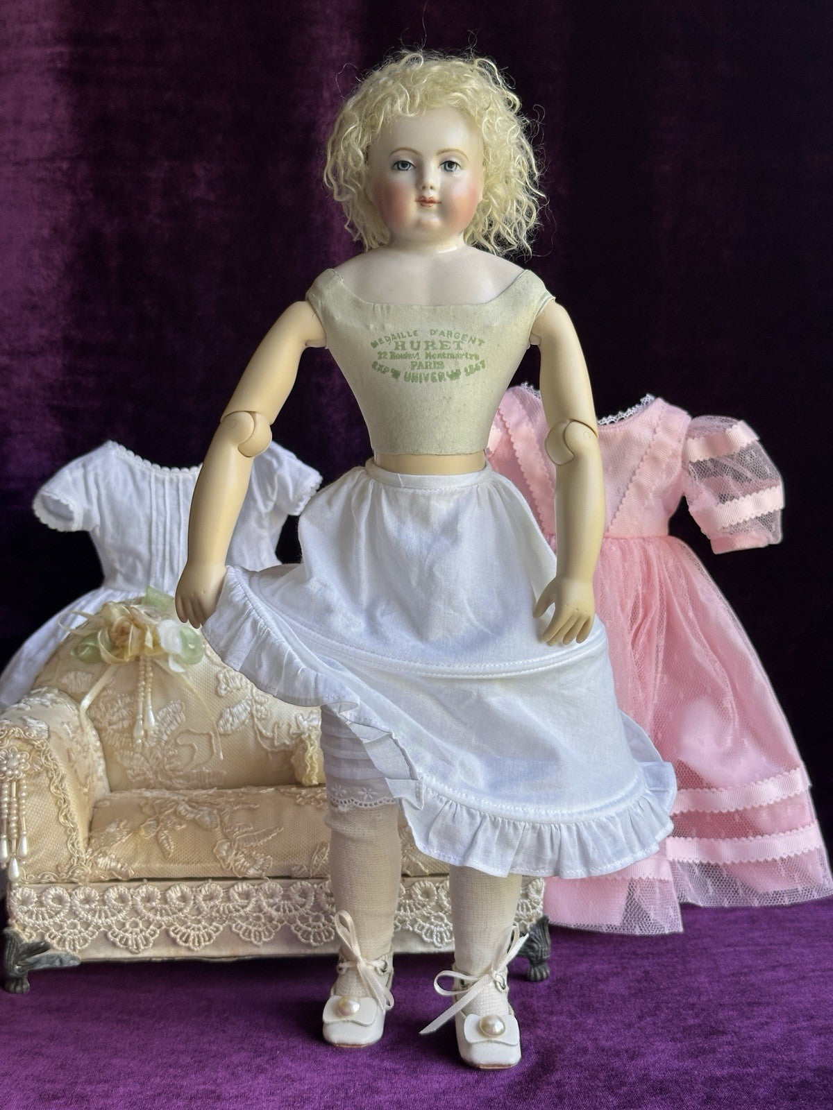 Collectible Porcelain Reproduction of Antique French Huret China Fashion Doll