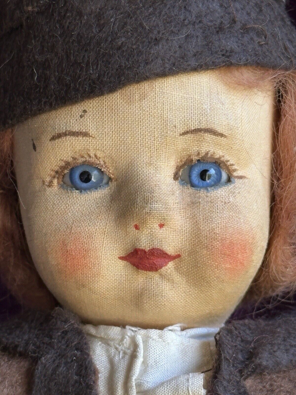Vintage Early English 12” Chad Valley Hygienic Cloth Girl Doll with Glass Eyes