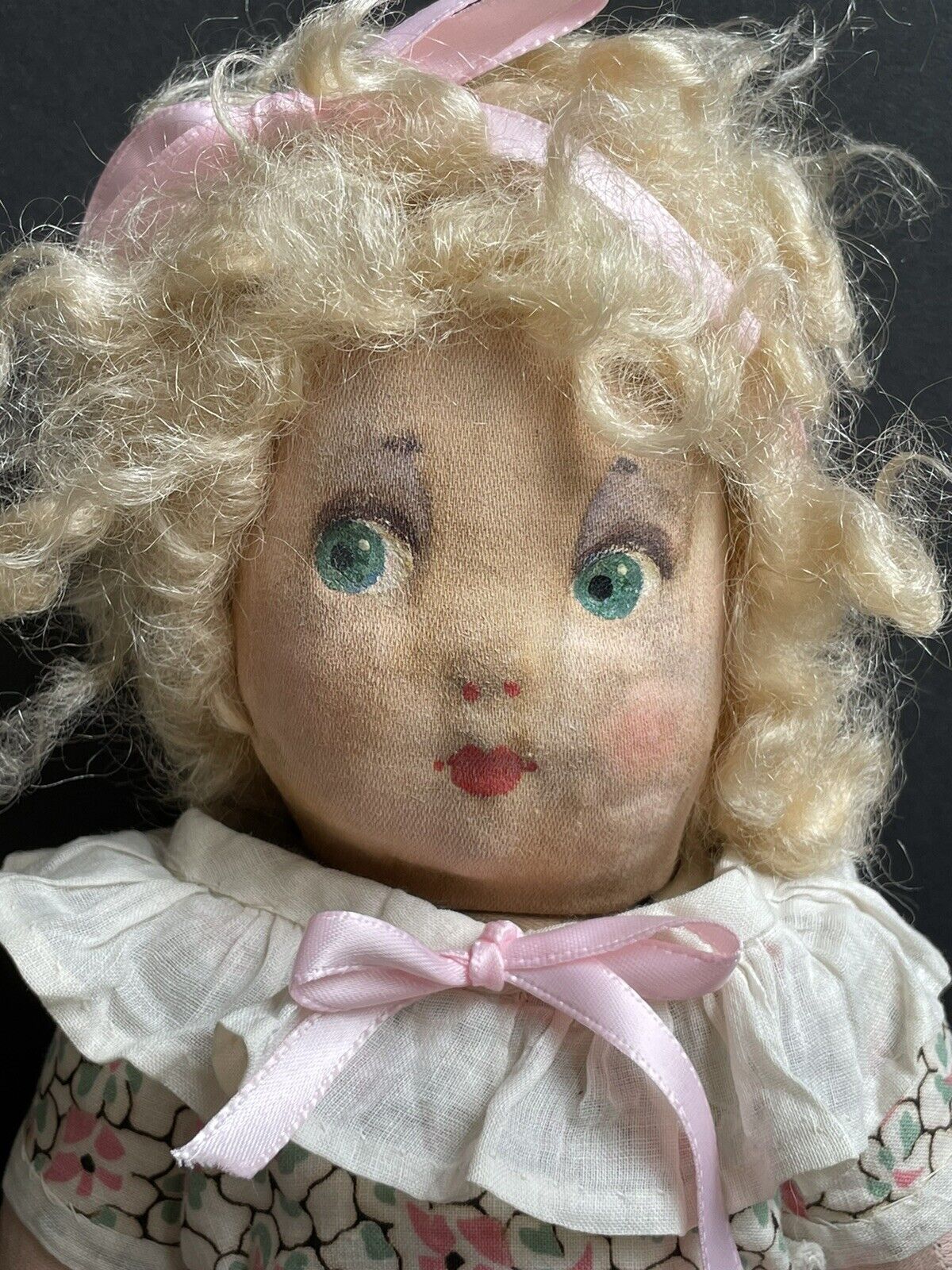2 Vintage Cloth Dolls: Antique French Gre-Poir (?) and Handmade Felt Doll