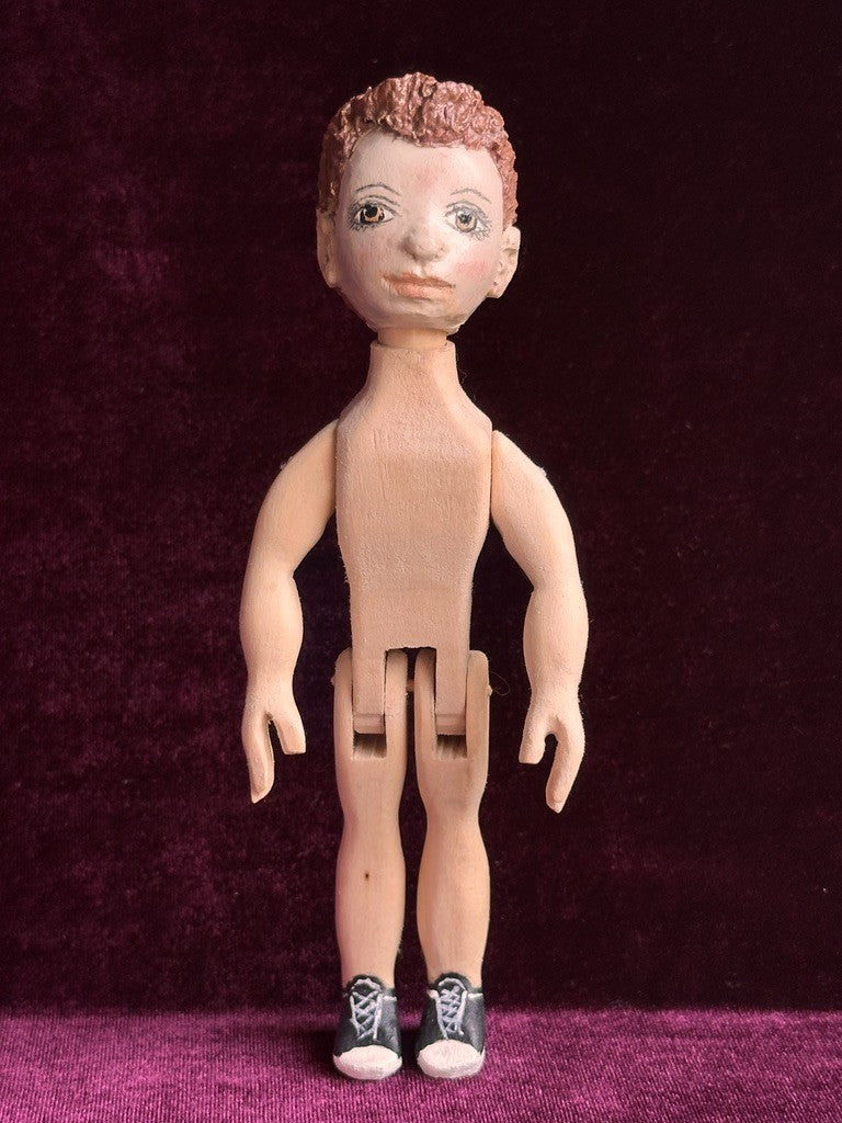 Collectible Handcarved Wooden Hitty's Friend Boy Doll By Artist Connie Hardt