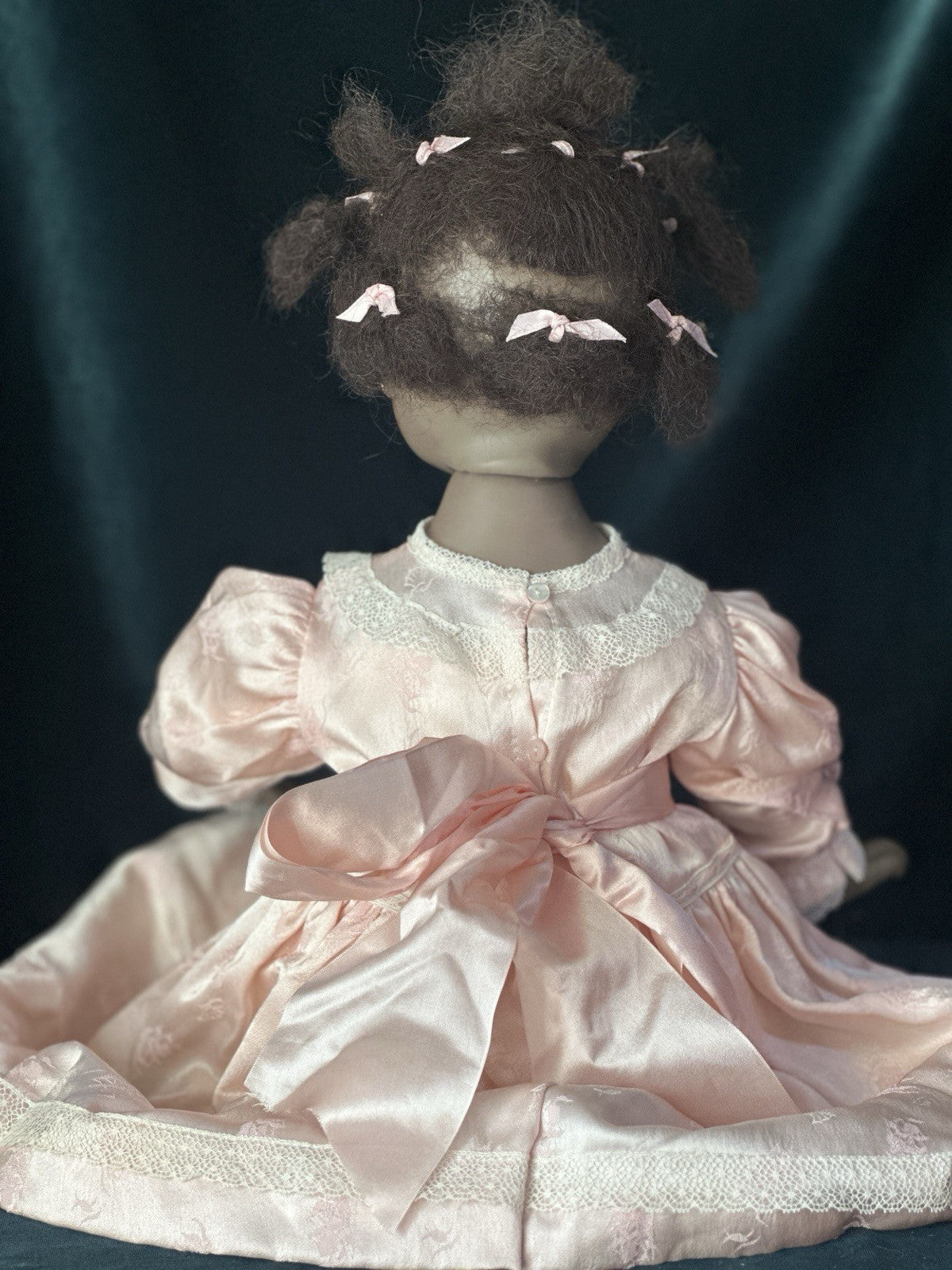 Collectible Porcelain Artist Dark Complexion 21” Baby Doll With Teddy Bear