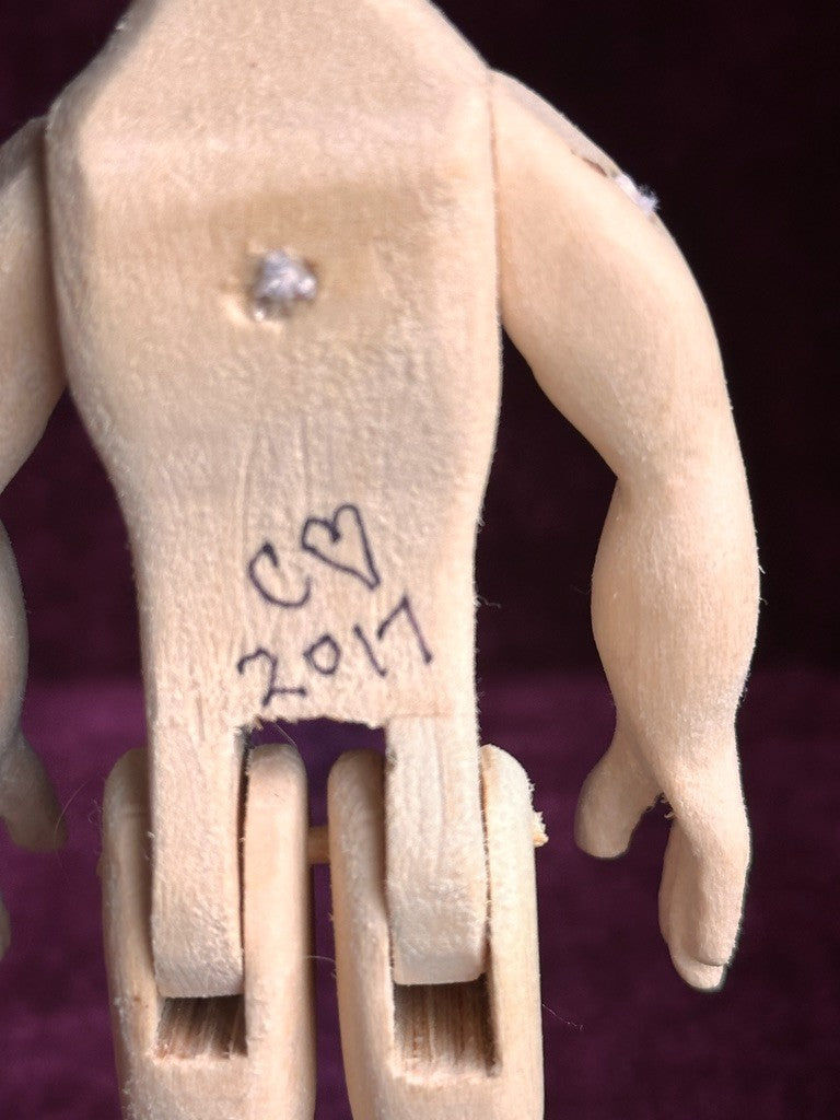 Collectible Handcarved Wooden Hitty's Friend Boy Doll By Artist Connie Hardt