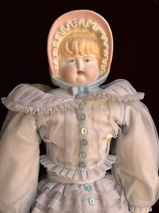 Vintage '59 21" Reproduction of Antique German Hertwig Parian Bonnet China Doll