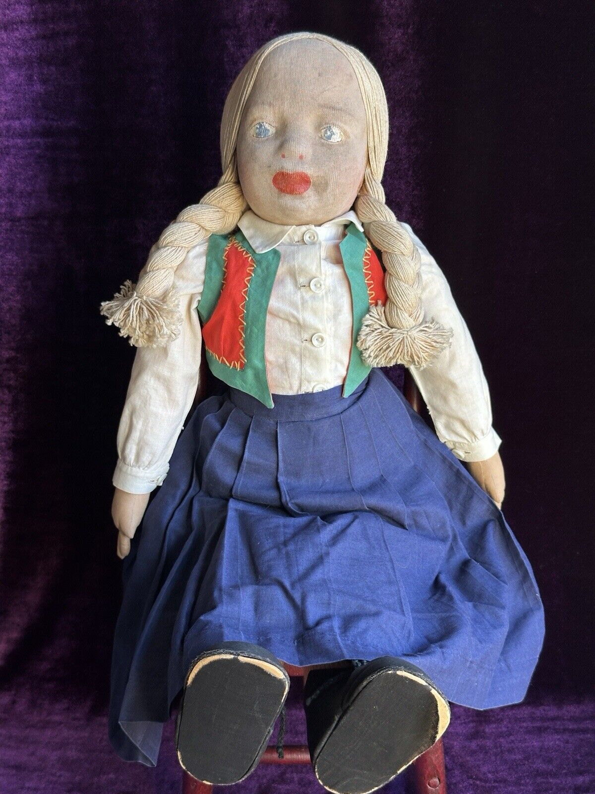 Vintage American 22” All Original WPA Milwaukee Stockinette Cloth Doll