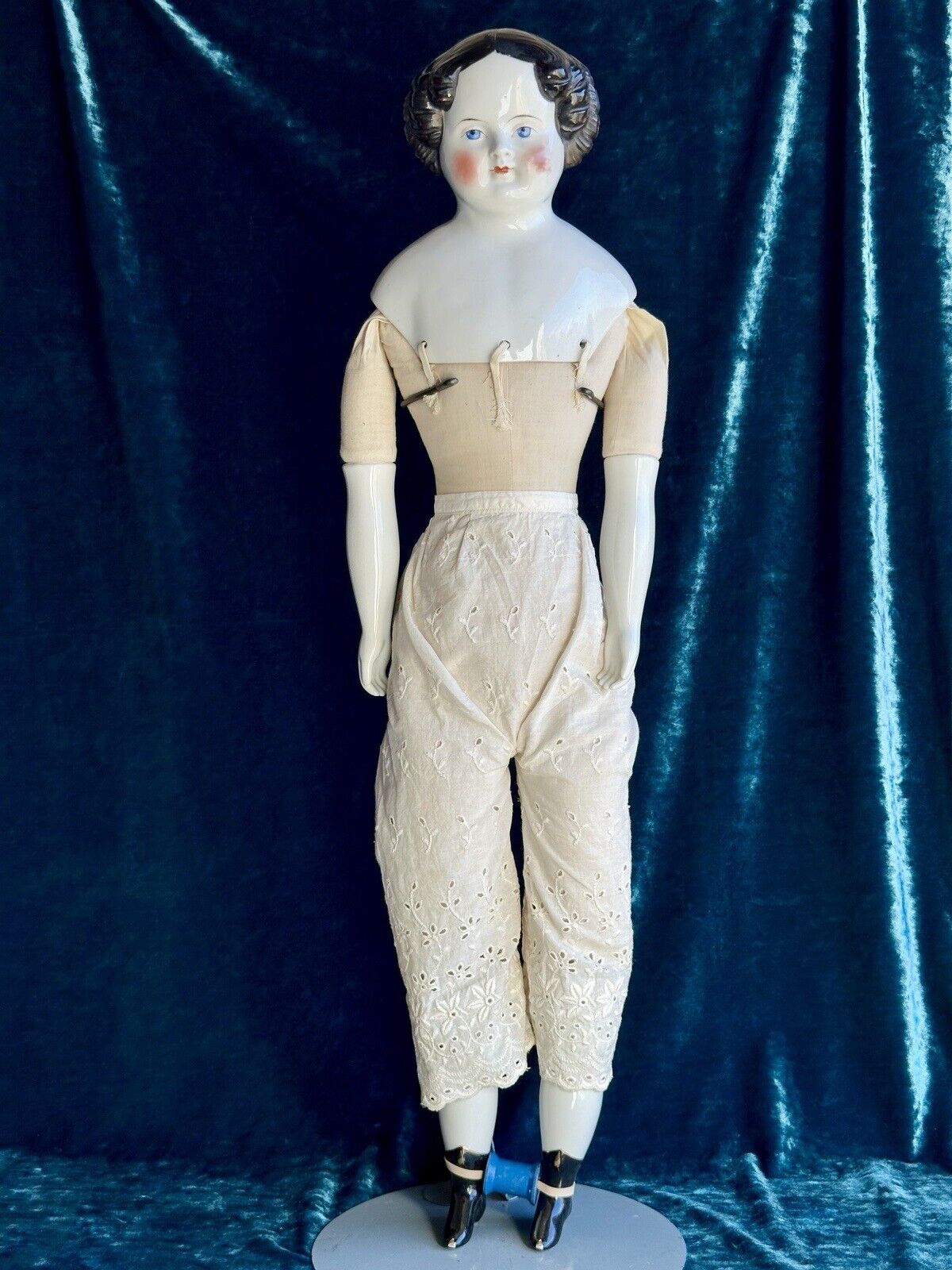 Large 31” Antique German Flat Top Highbrow China Shoulder Head Fashion Doll