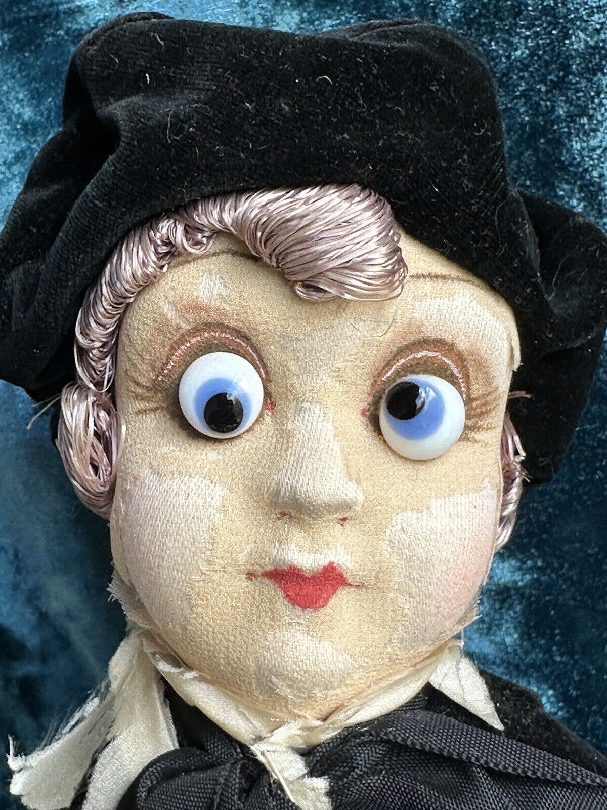 Pair of Rare 13” Antique French Calvaire Cloth Googly Eyes Dolls