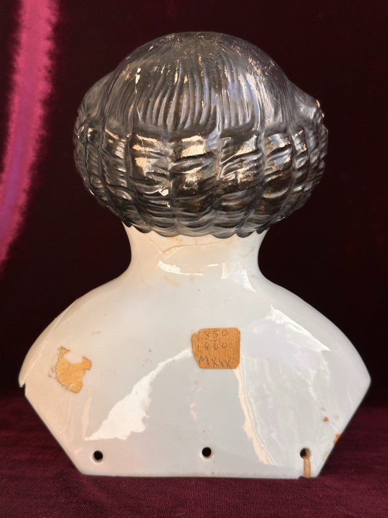 Lot of 2 Large Antique German Flat Top Highbrow China Dolls Shoulder Heads Only