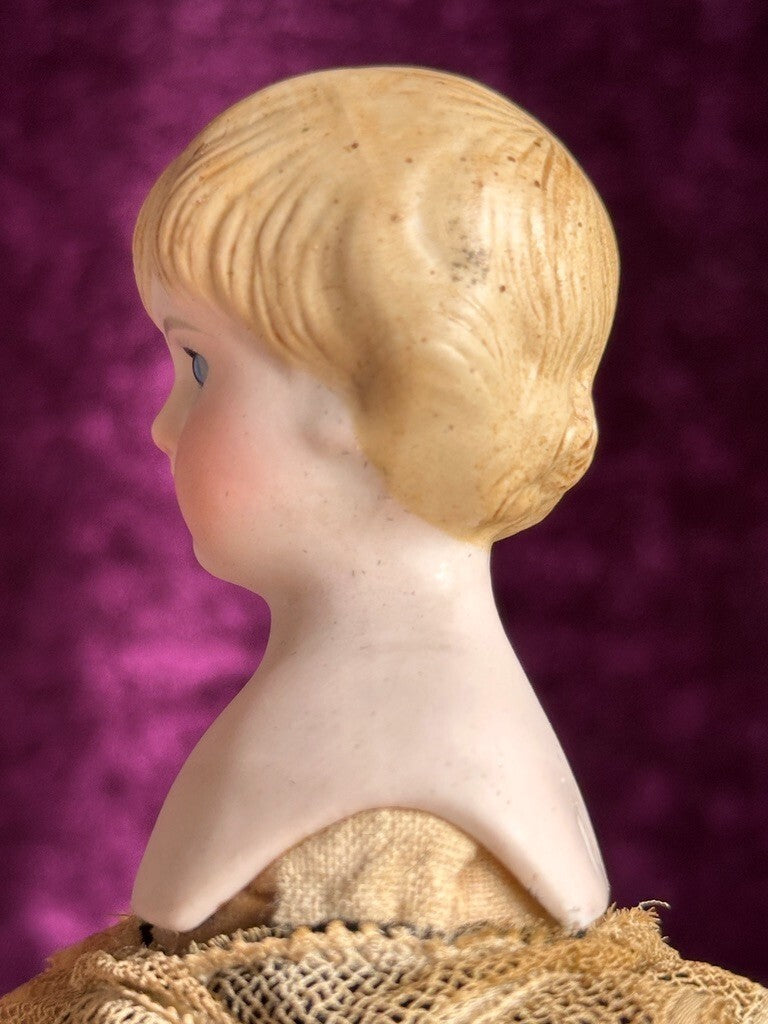 Antique German Miniature 8" Kling 131 Glass Eyes Molded Parian Bisque Child Doll