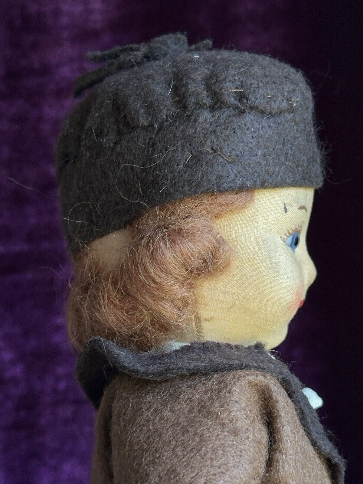 Vintage Early English 12” Chad Valley Hygienic Cloth Girl Doll with Glass Eyes