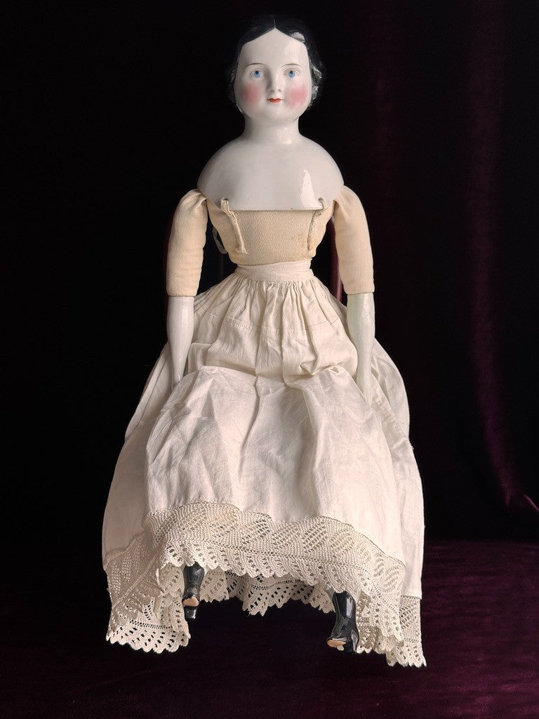 Large Antique German 27” Flat Top Highbrow China Shoulder Head Doll