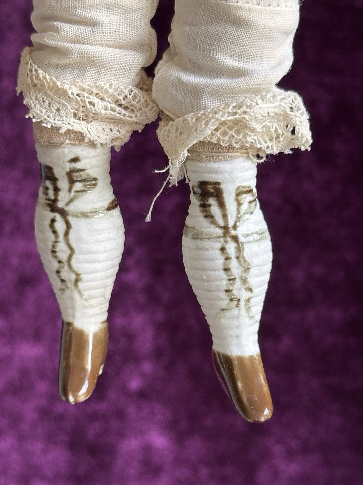 Antique German Hertwig 10.5” Molded Bonnet Parian China Bisque Head Doll