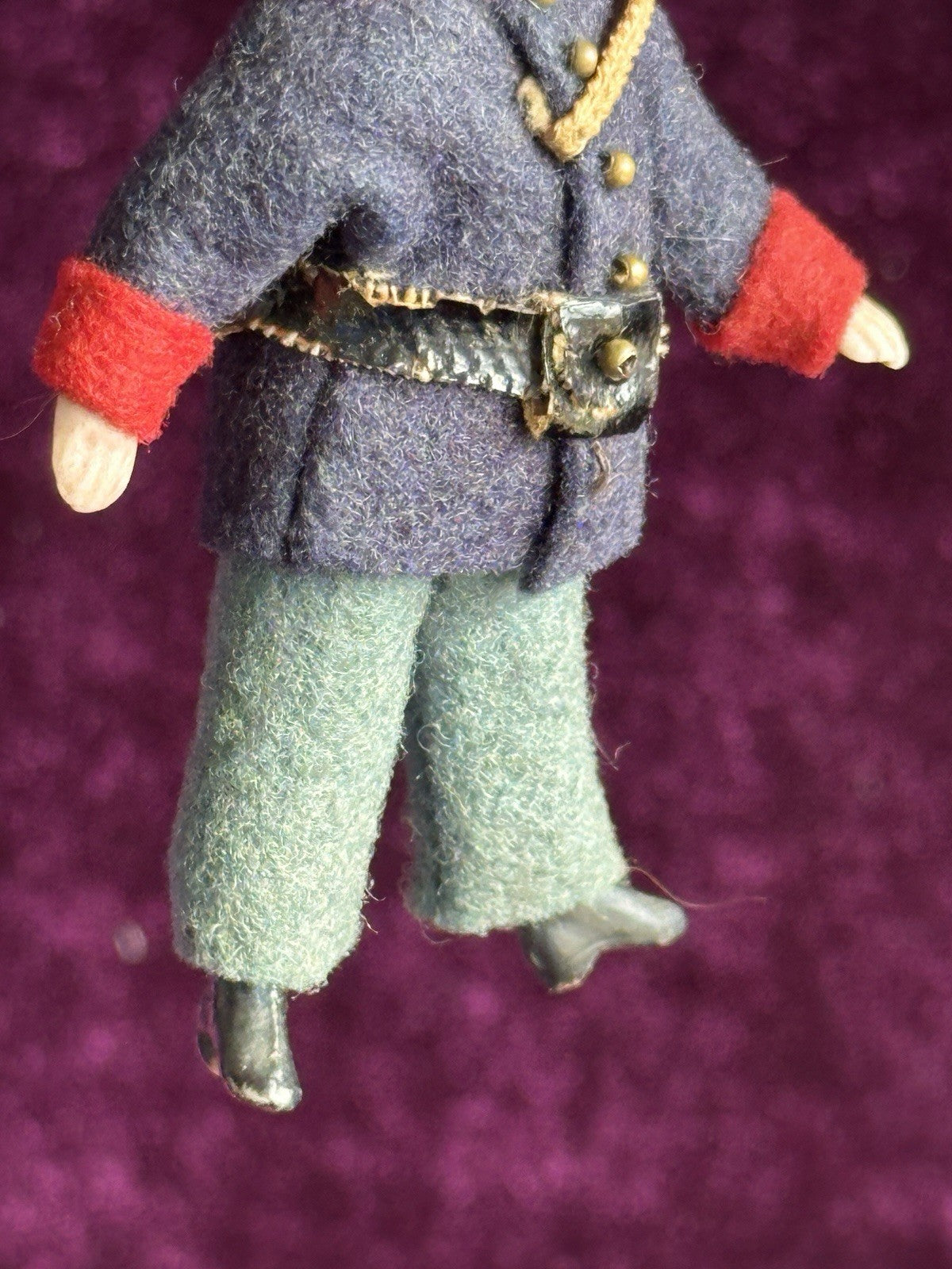 Antique German Bisque 2.875” Soldier Molded Hat Miniature Dollhouse Soldier Doll