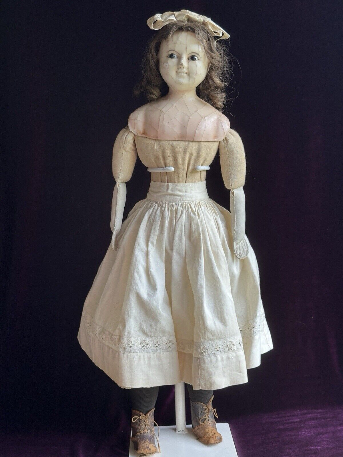 Antique English (?) Mad Alice 24” Wax Shoulder Head Victorian Doll