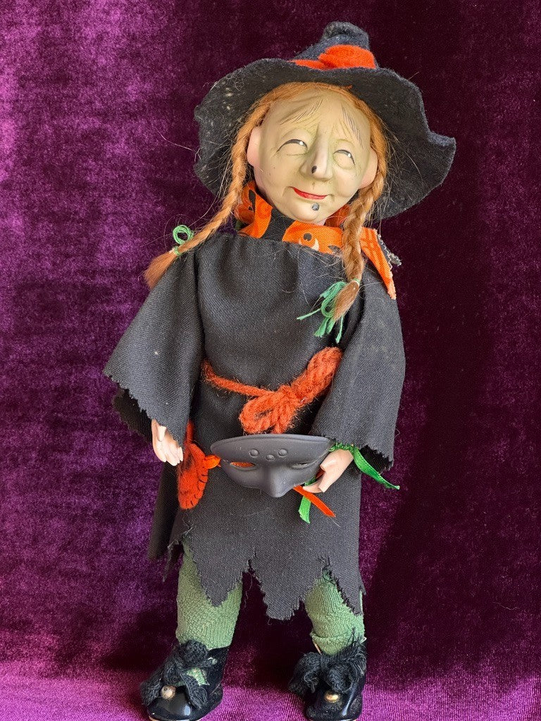 Porcelain/Composition UFDC (?) Artist Two-Faces 9.25" Halloween Girl/Witch Doll