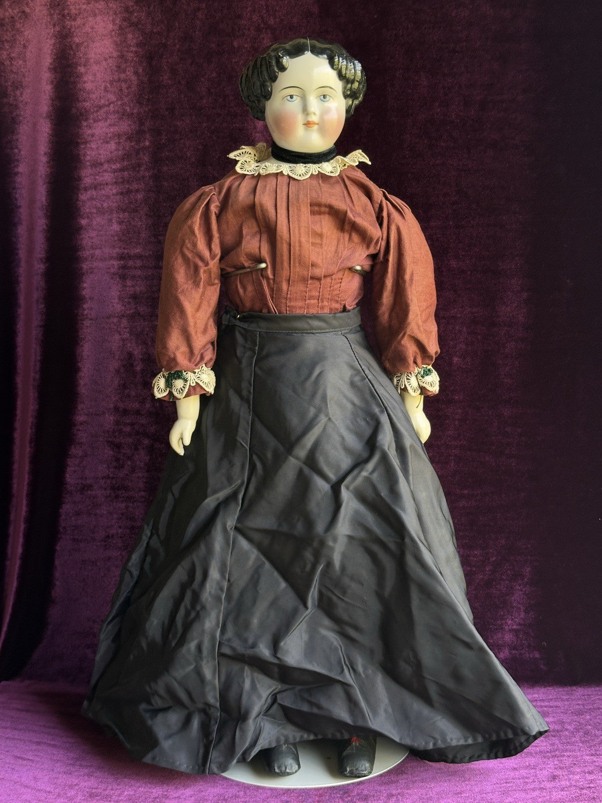 Antique German 25” Flat Top Highbrow China Shoulder Head Doll