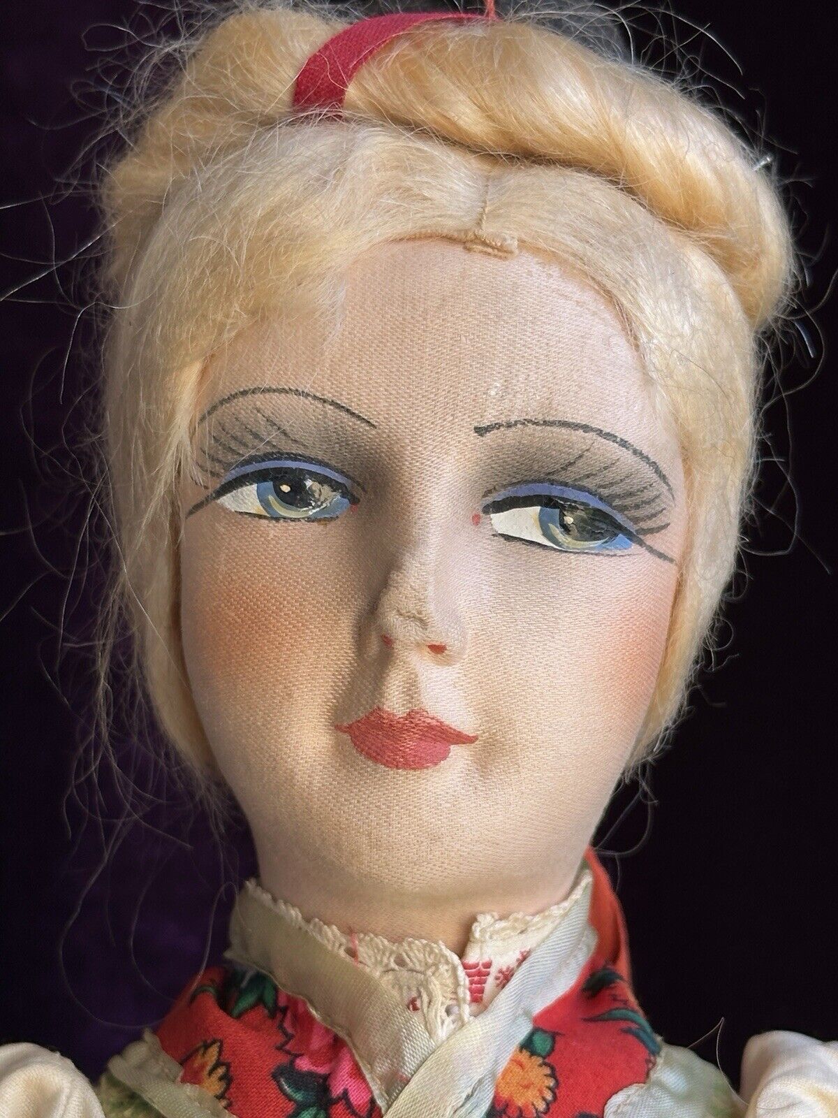 Antique European 24” Cloth Boudoir Style Greta Doll Made In Sweden