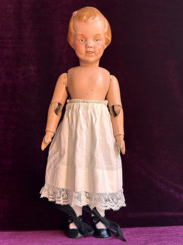 Antique American 15” Schoenhut 101 Series Wooden Jointed Girl Doll Molded Hair