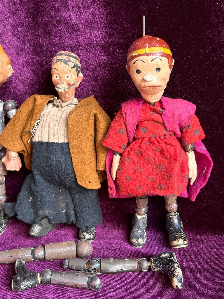 Large Lot of Antique Saba Bucherer Swiss Metal Jointed Character Dolls and Parts
