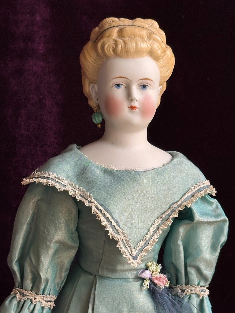 Antique German 16.5” Parian China Bisque Shoulder Head Fashion Doll