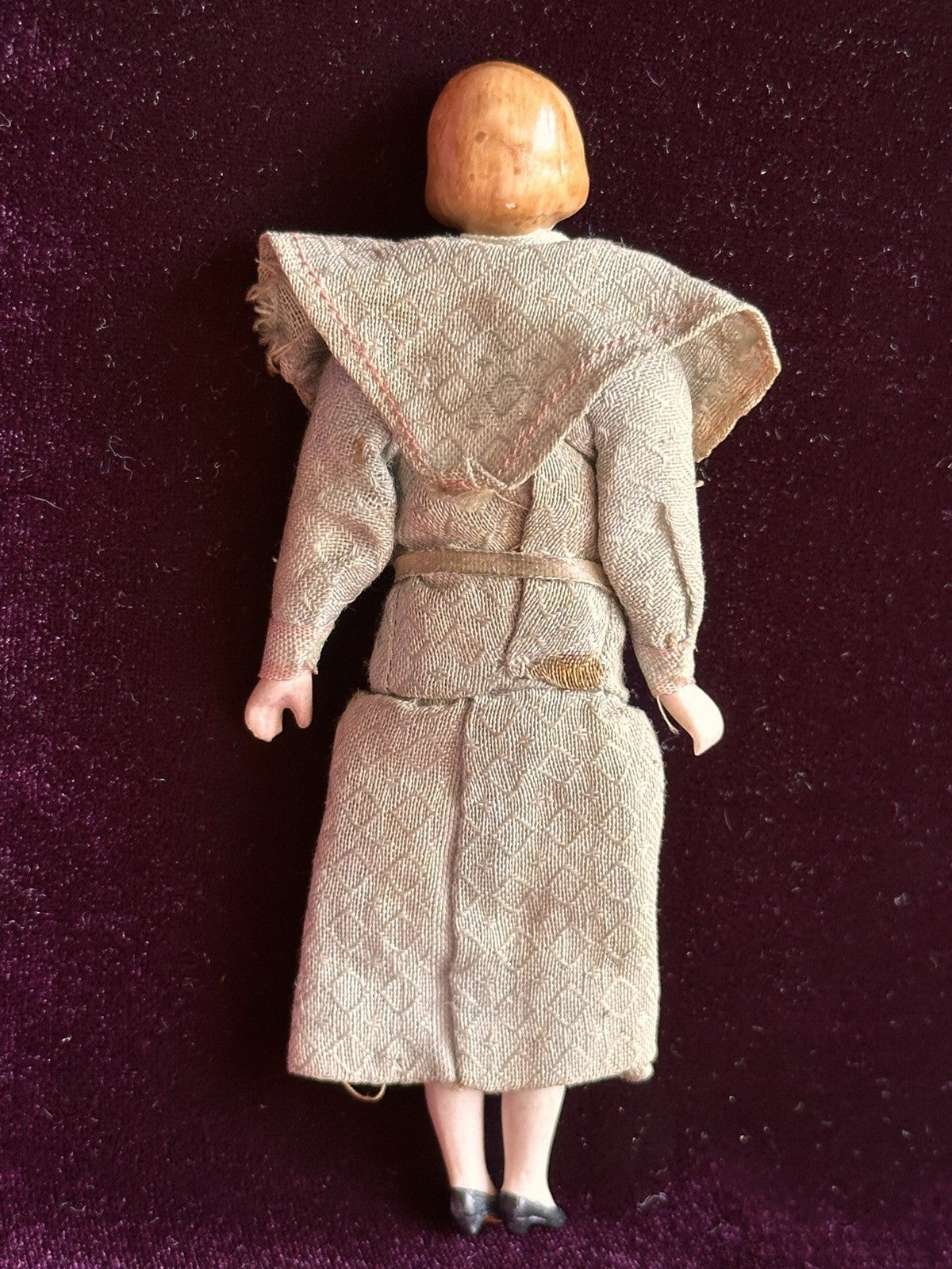 Antique German 5.375” Bisque Cloth Miniature Dollhouse Parian Doll