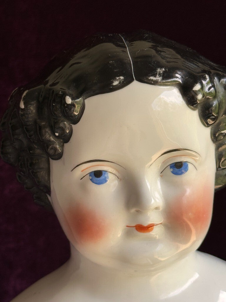 Large Antique German 31” Flat Top Highbrow China Shoulder Head Doll