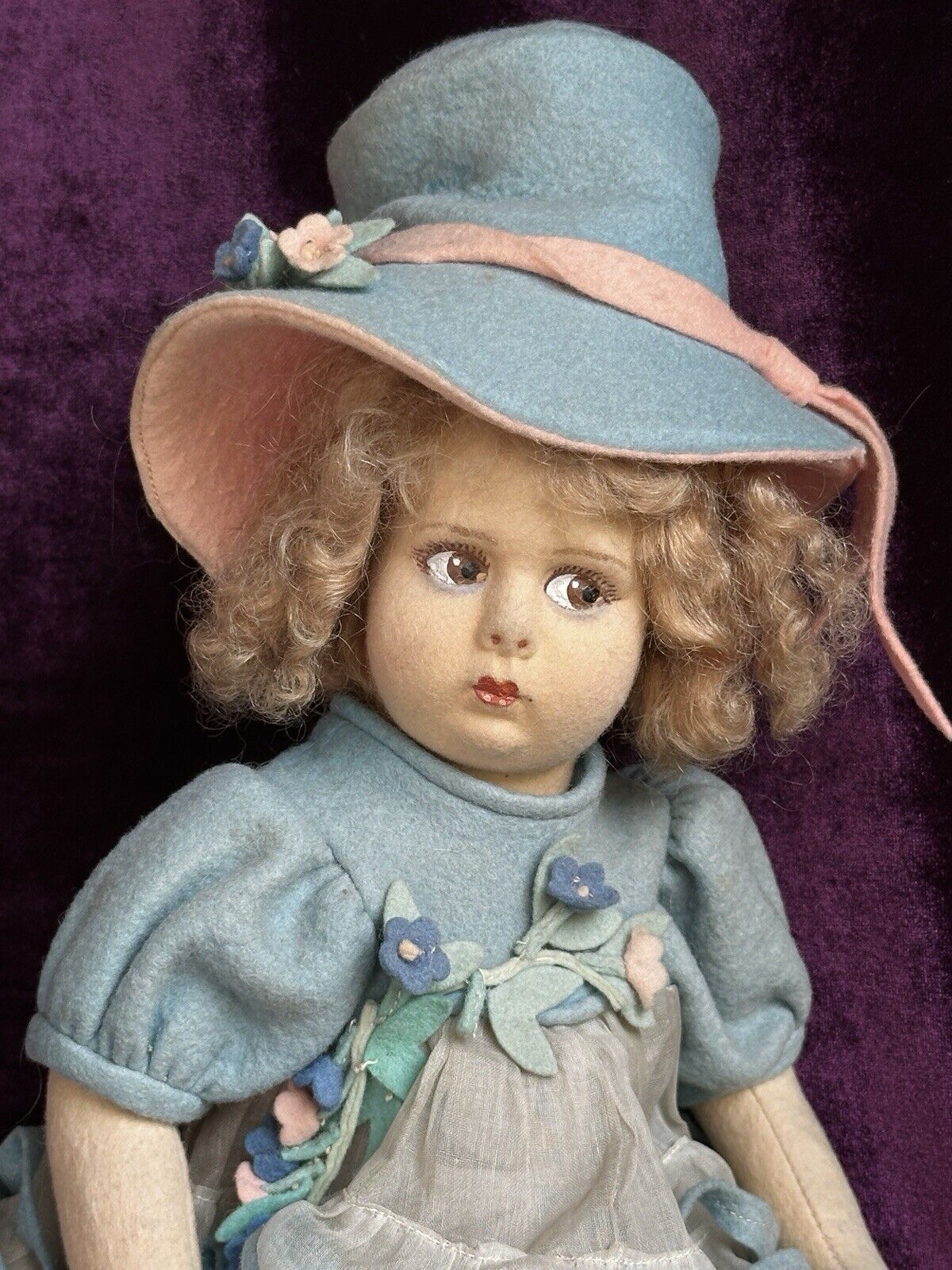 Vintage Italian All Original 12” Lenci 111/2000 Series Felt Cloth Doll Tagged