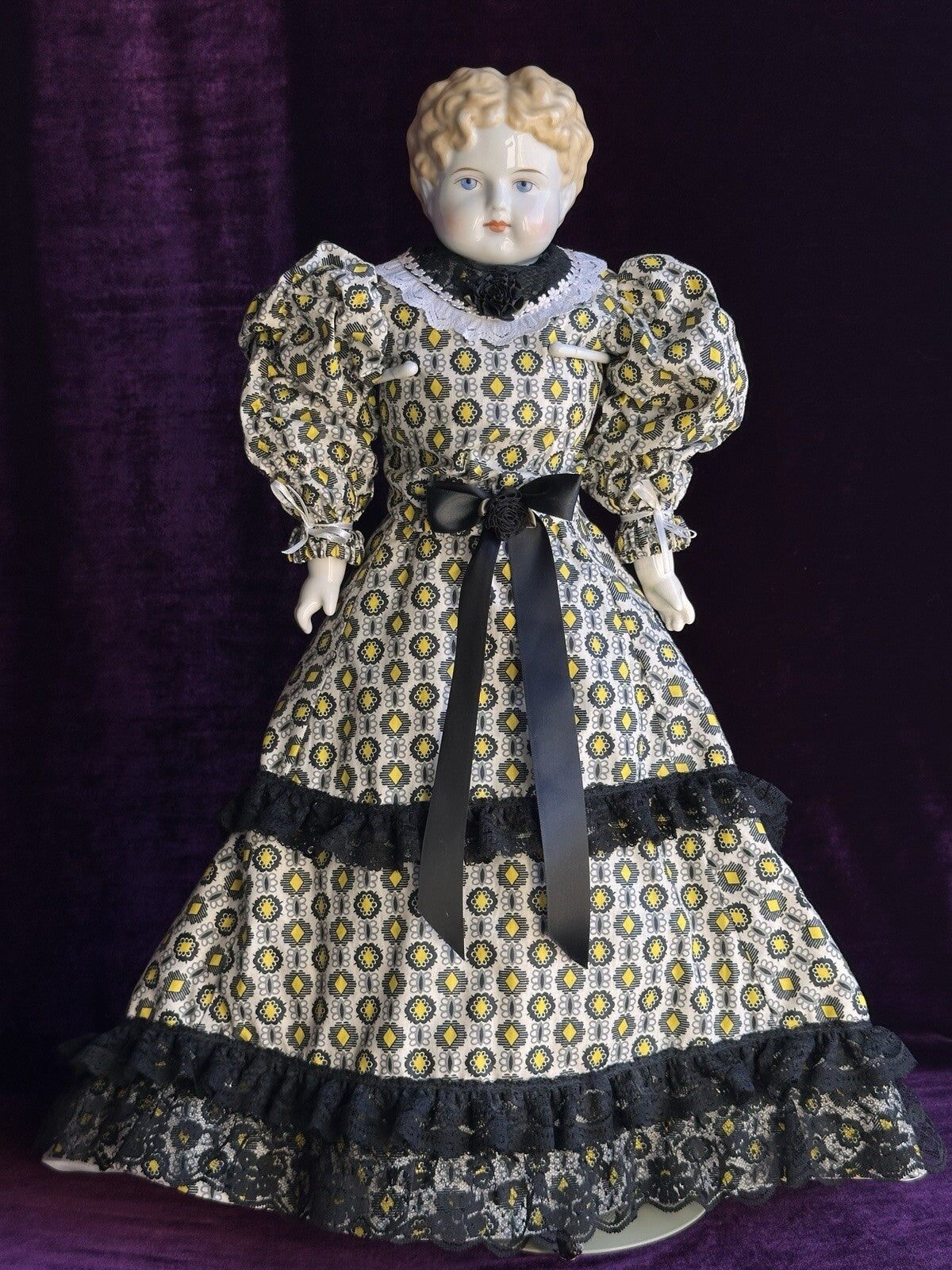 Large Antique German 24” Exposed Ears Blonde China Head Doll