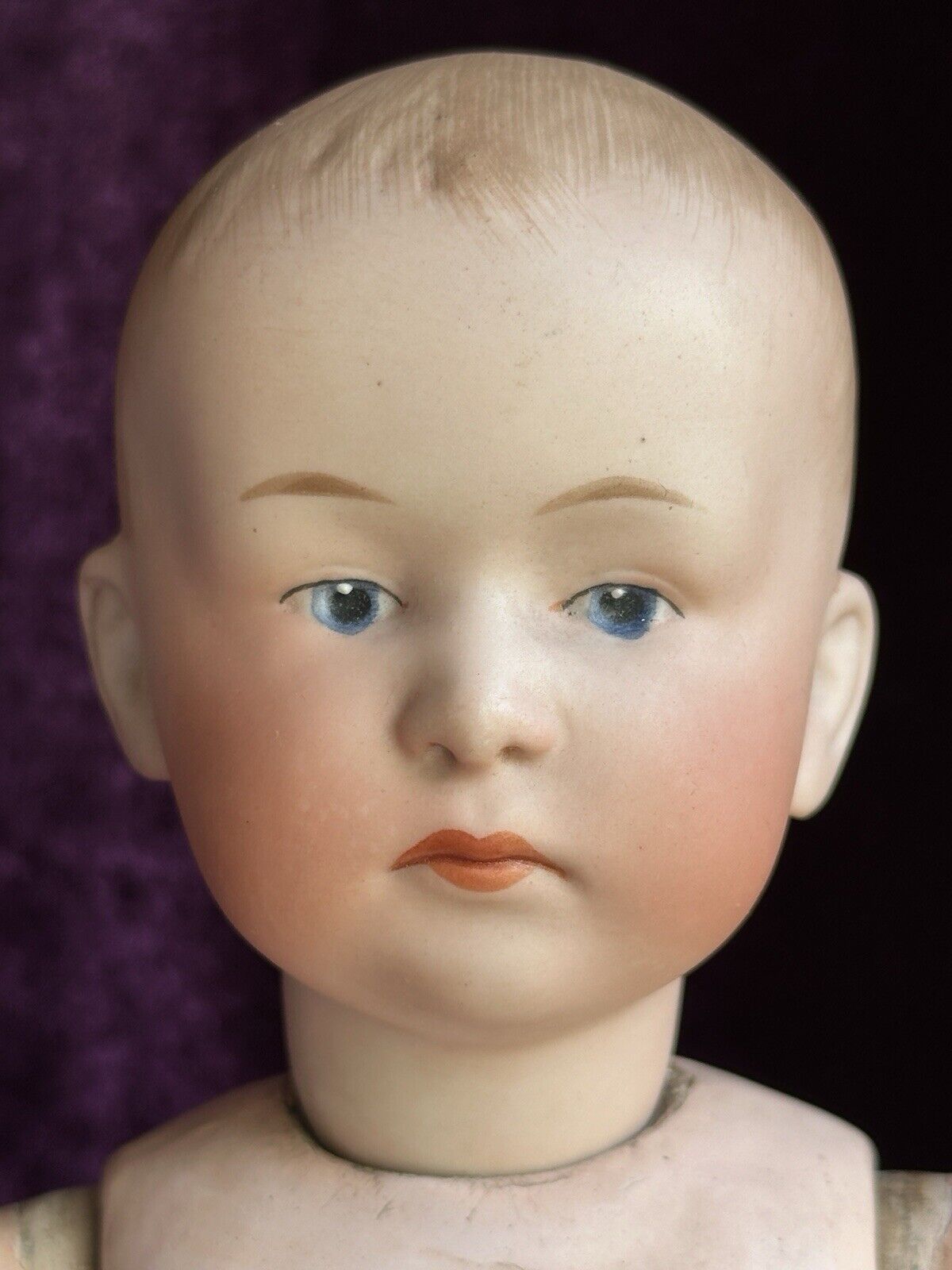 Antique German 14.5” Gebruder Heubach 7602 Pouty Bisque Head Character Boy Doll