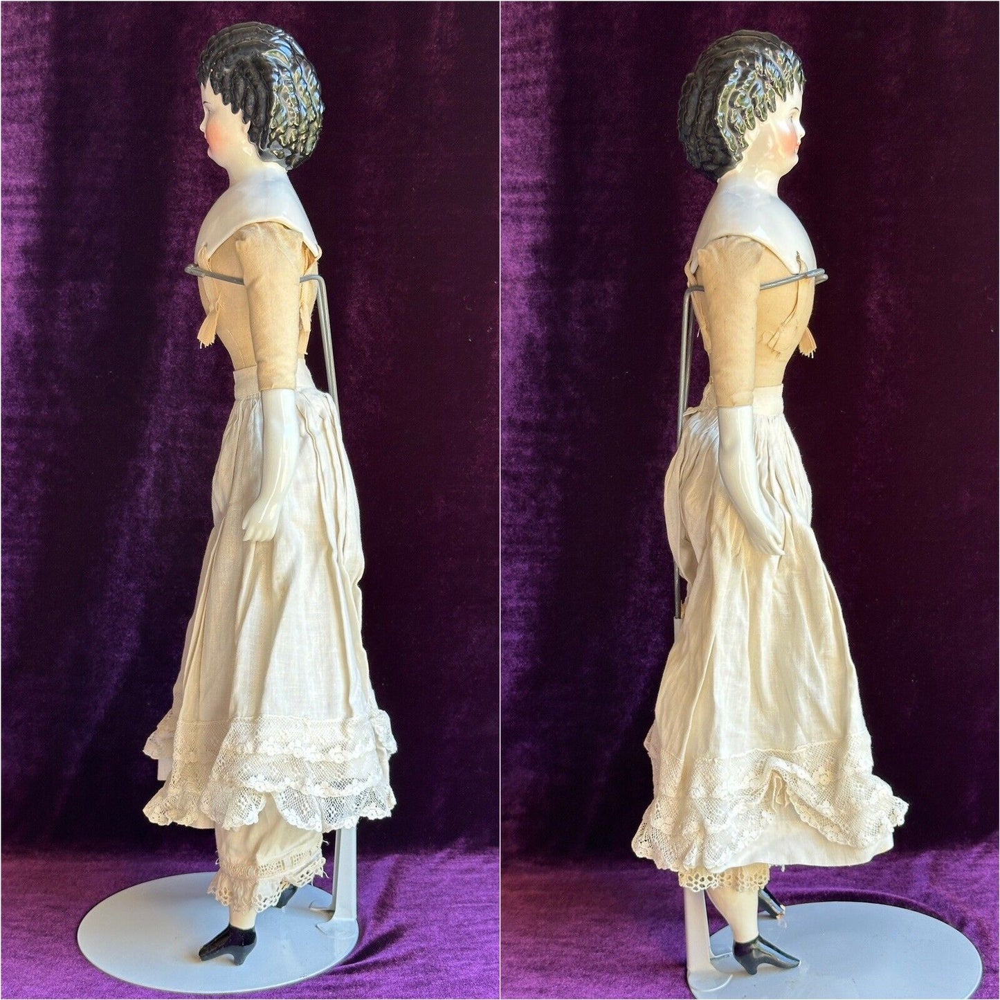 Rare Antique German 22” Alt Beck Gottschalk Curly Top Brunette China Head Doll