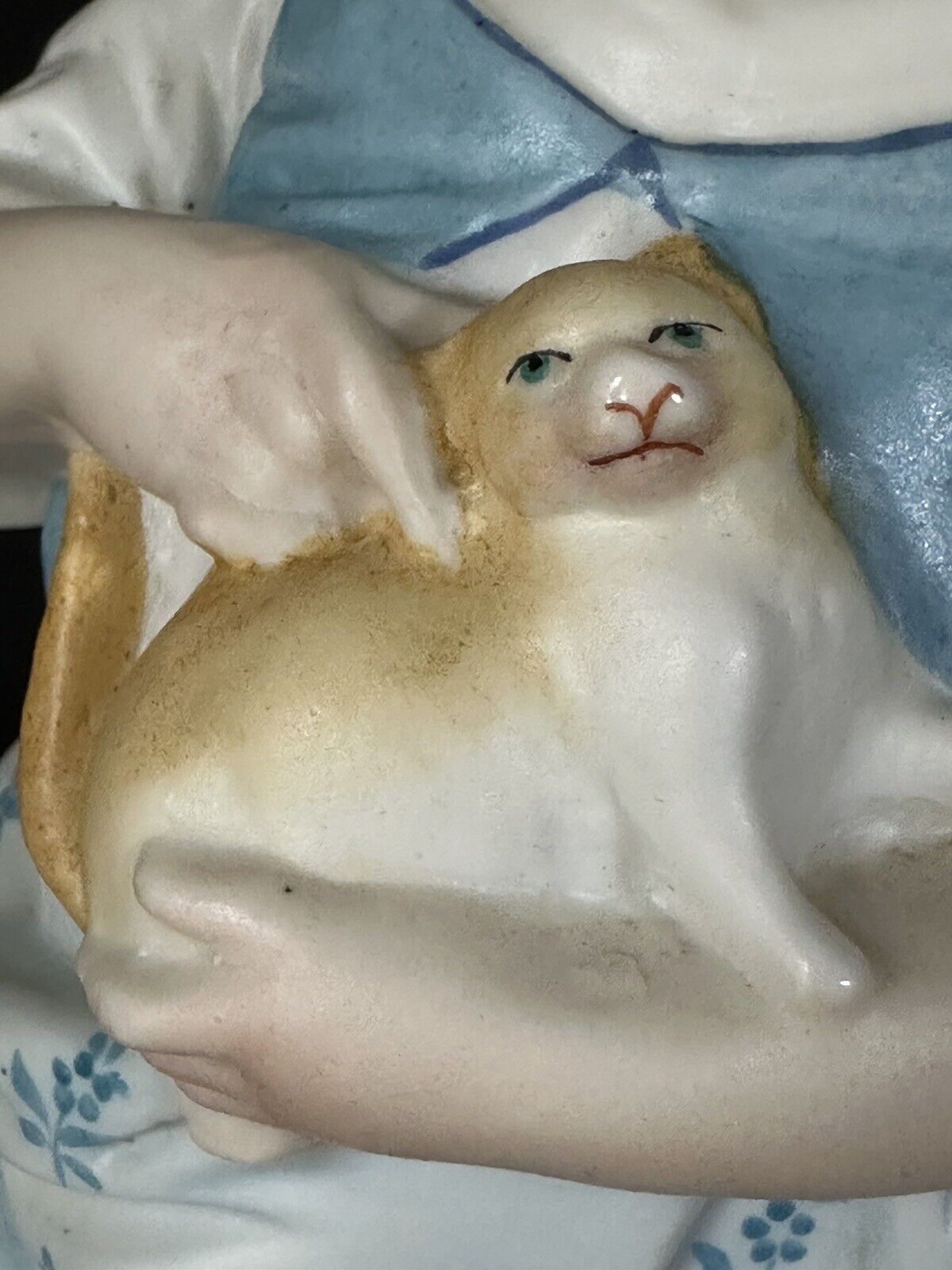 Antique Bisque Large 12” Figurine Girl Holding Cat Marked R In Blue Diamond