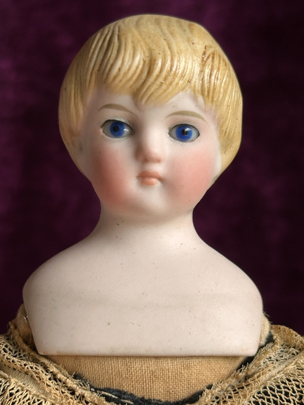 Antique German Miniature 8" Kling 131 Glass Eyes Molded Parian Bisque Child Doll
