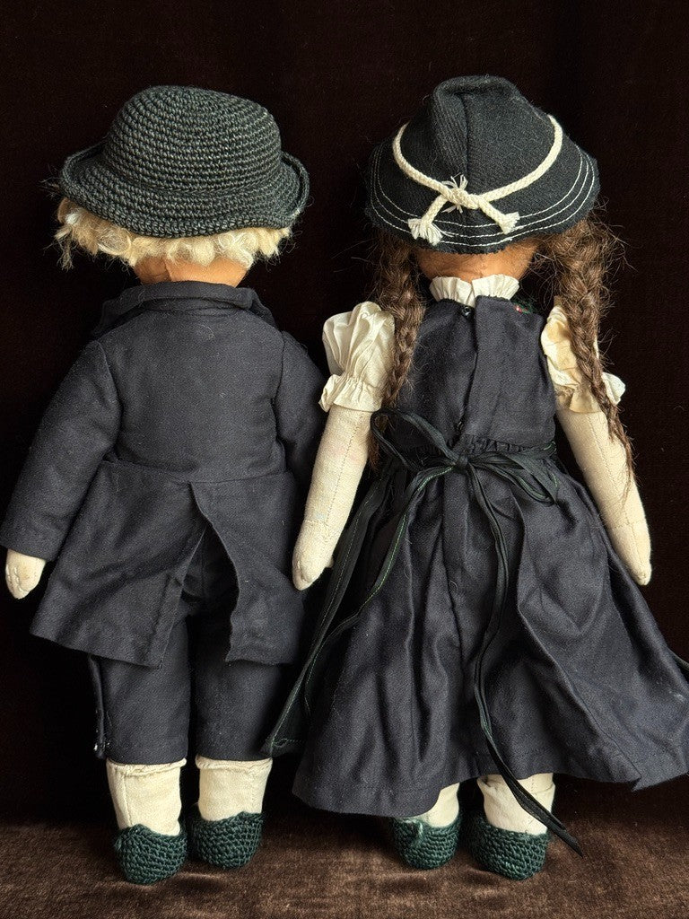 2 Unidentified Antique European 14” Kathe Kruse Style Oil Painted Cloth Doll
