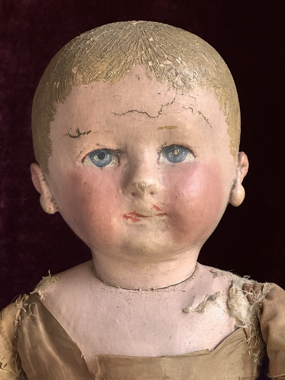 Huge 27” Antique American Martha Chase Oil Painted Cloth Baby Doll