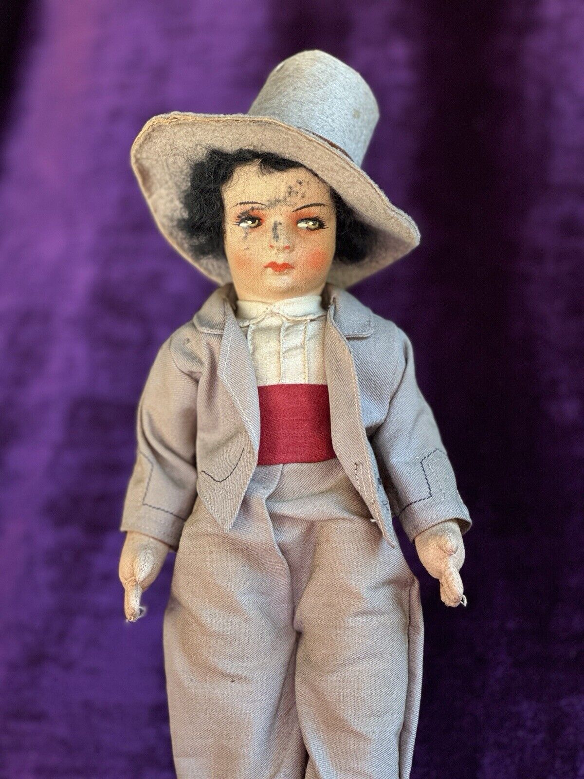 All Original Vintage Early Spanish 10.5” Munecas Pages Hard Mask Cloth Doll