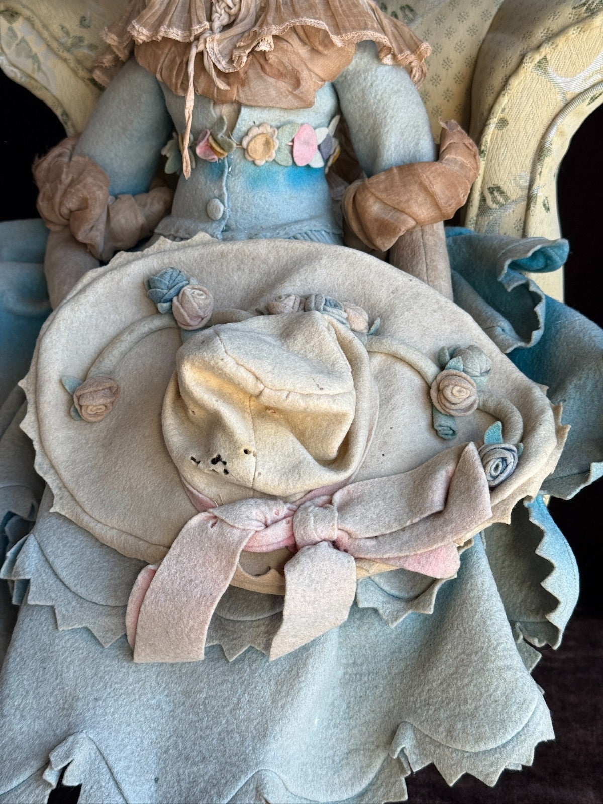 Vintage Italian 24.5” Lenci Artdeco French Boudoir Felt Cloth Character Doll