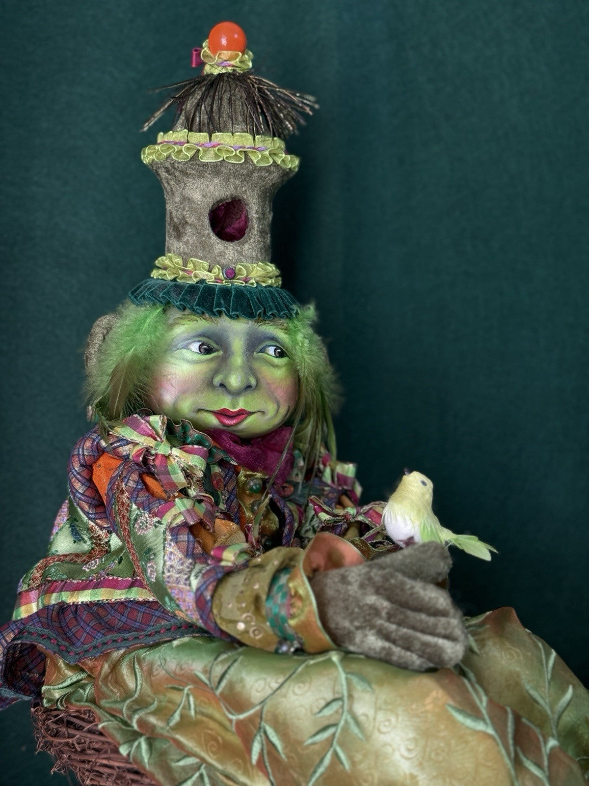 OOAK NIADA Artist Donna May Robinson Cloth Oil Painted Clown “Perch” 18” Doll