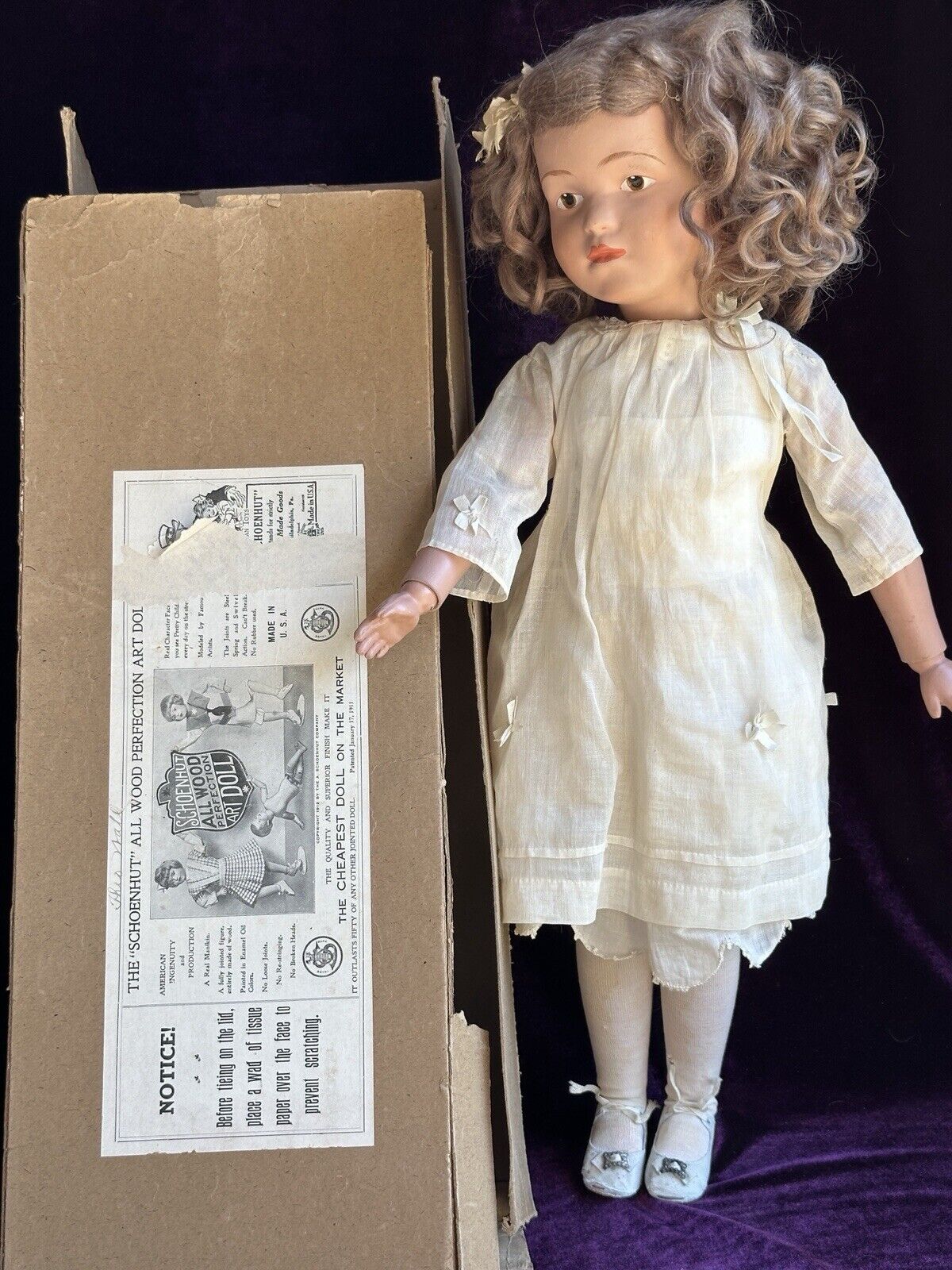Rare Antique Original 22” Schoenhut Doll Original in Box No Damage No Repaint