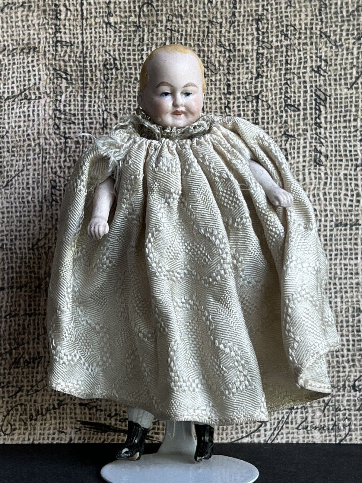 Rare Antique German 4.75” Bisque Shoulder Head Dollhouse Bald Man Doll
