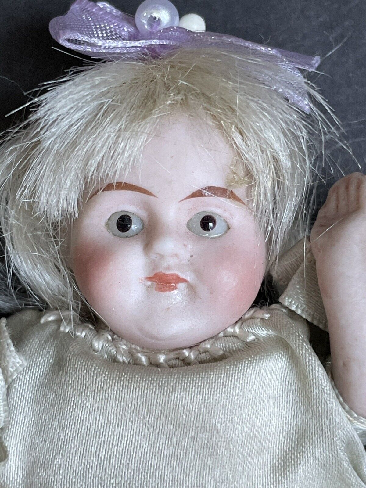 Antique German 3.5” Miniature All Bisque Mignonette Dollhouse Doll
