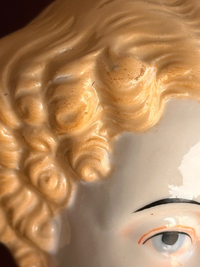 Large Antique German 26” Flat Top Highbrow China Shoulder Head Blonde Doll