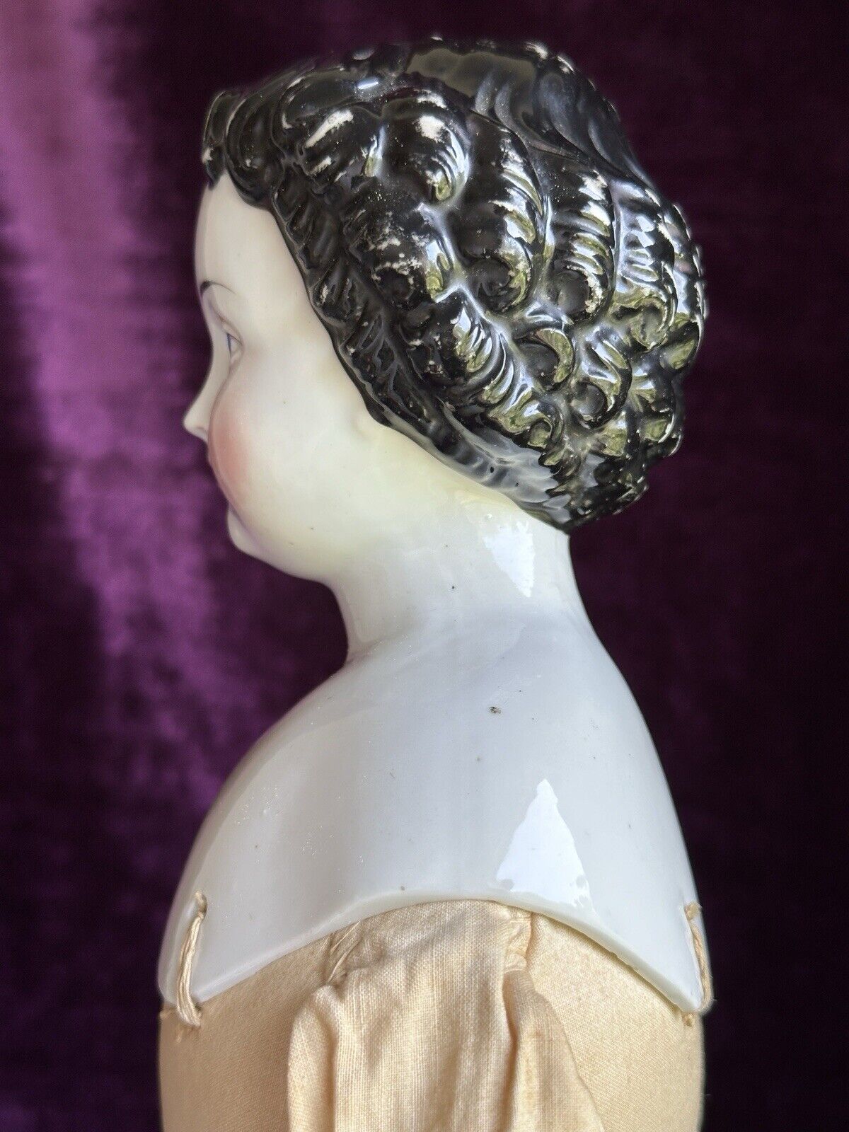 Antique German 19” China Shoulder Head Brunette Victorian Fashion Doll