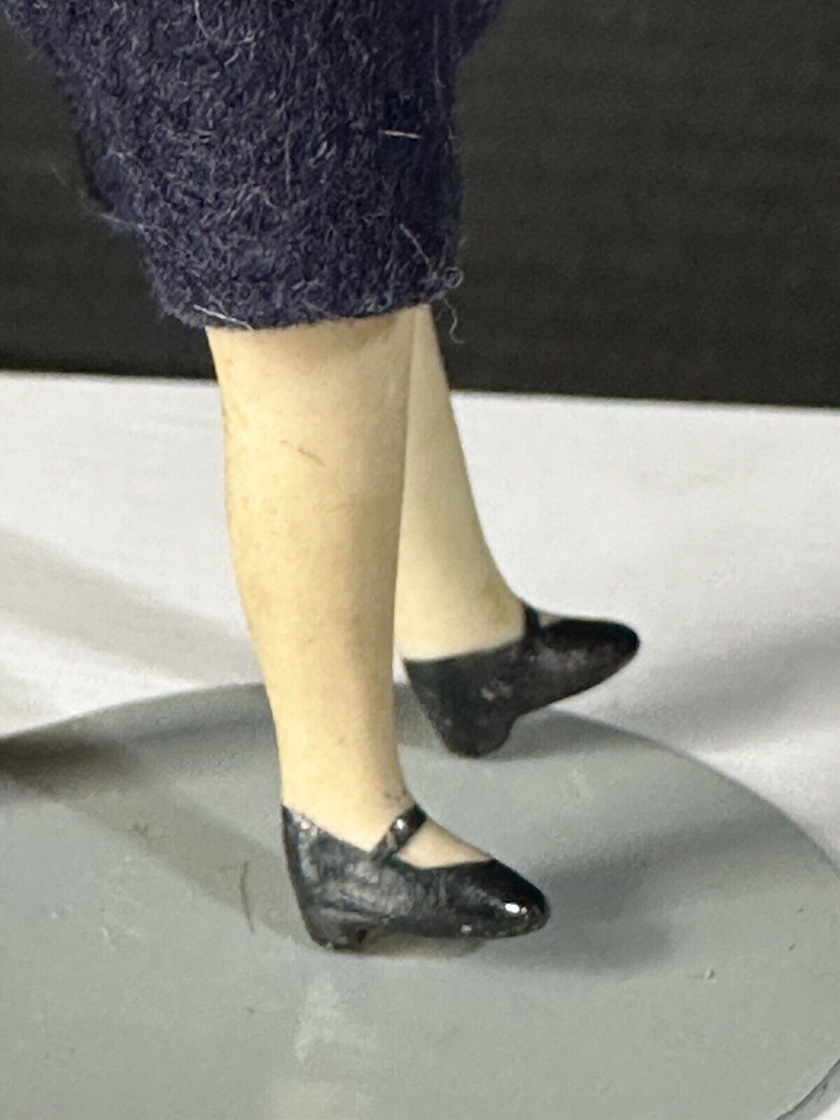 Antique German Flapper (?) All Bisque 3 3/4” Mignonette Girl Doll Dollhouse Size