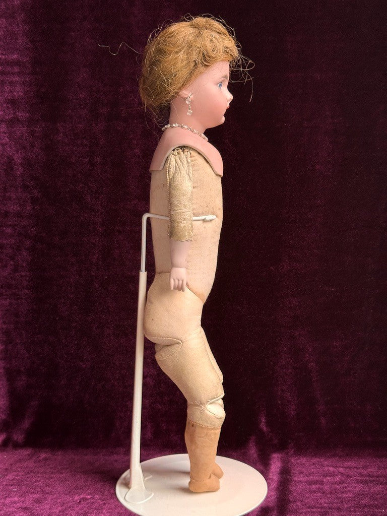 Early Antique German 20.5” Simon Halbig 939 Bisque Shoulder Head Leather Doll