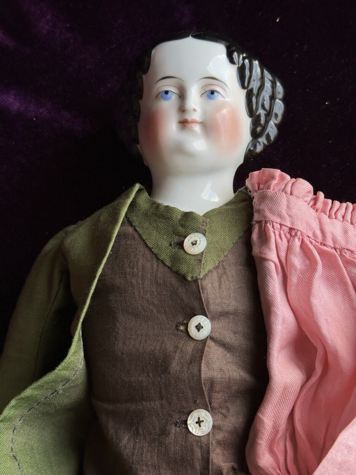 Antique German 20” Flat Top Highbrow China Shoulder Head Doll