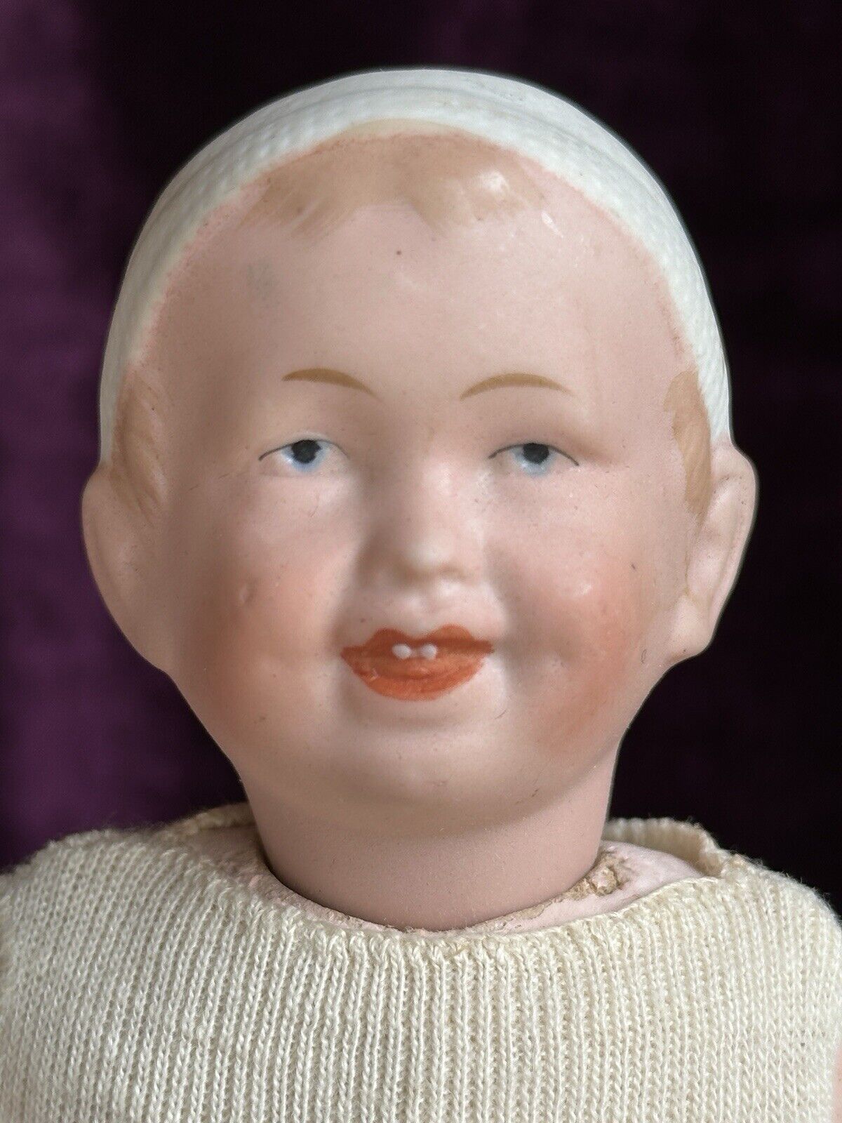 Antique German 8” Theodor Recknagel 28 Bisque Head Molded Hat Girl Baby Doll