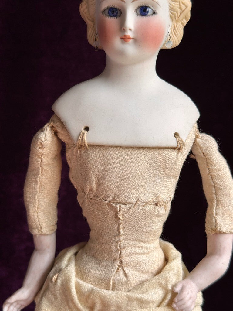 Very Rare 16” Antique German Glass Eyes Parian China Bisque Head Fashion Doll