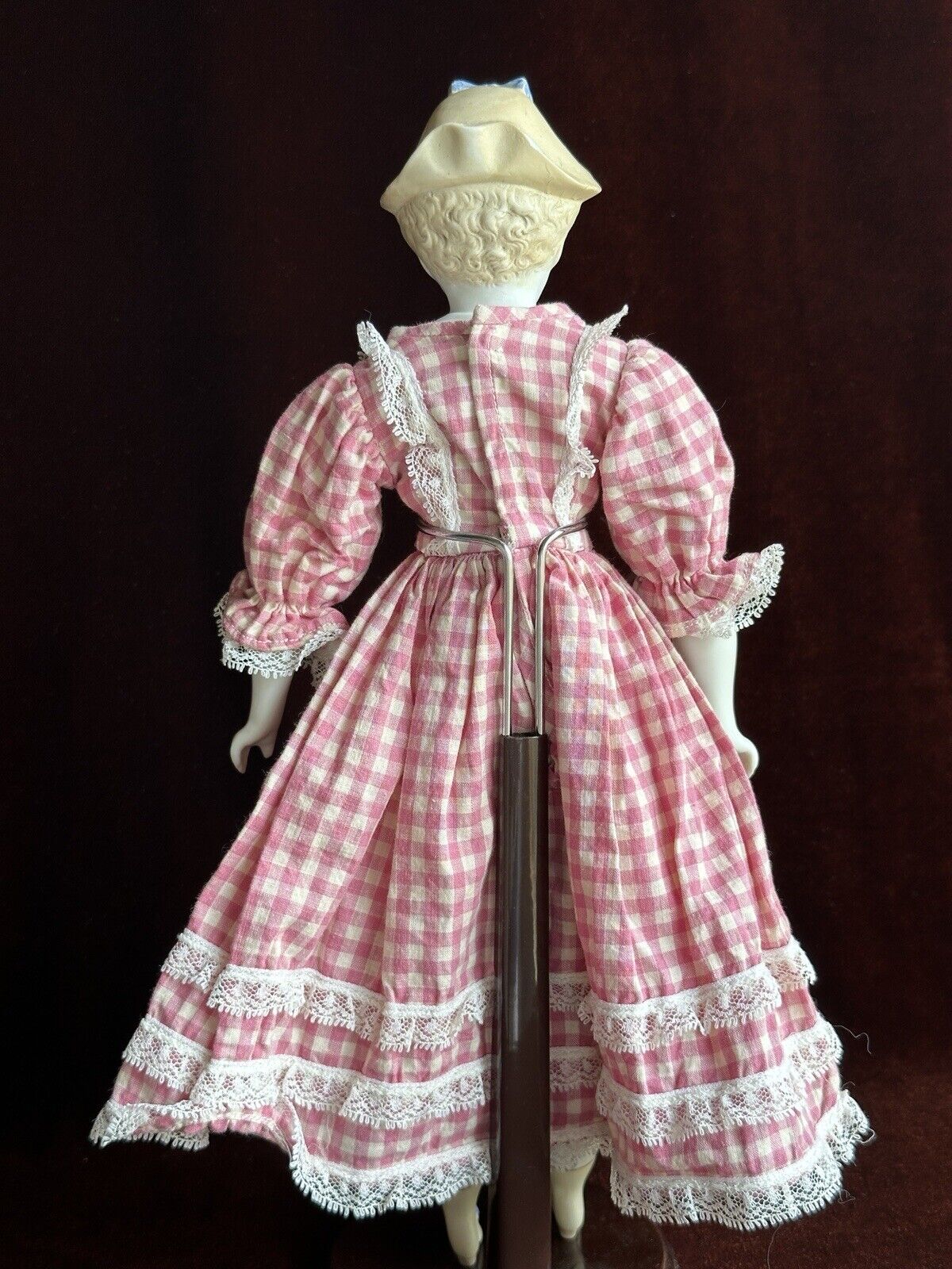 Antique German Hertwig 14” Molded Hat Parian Bisque Shoulder Head Doll