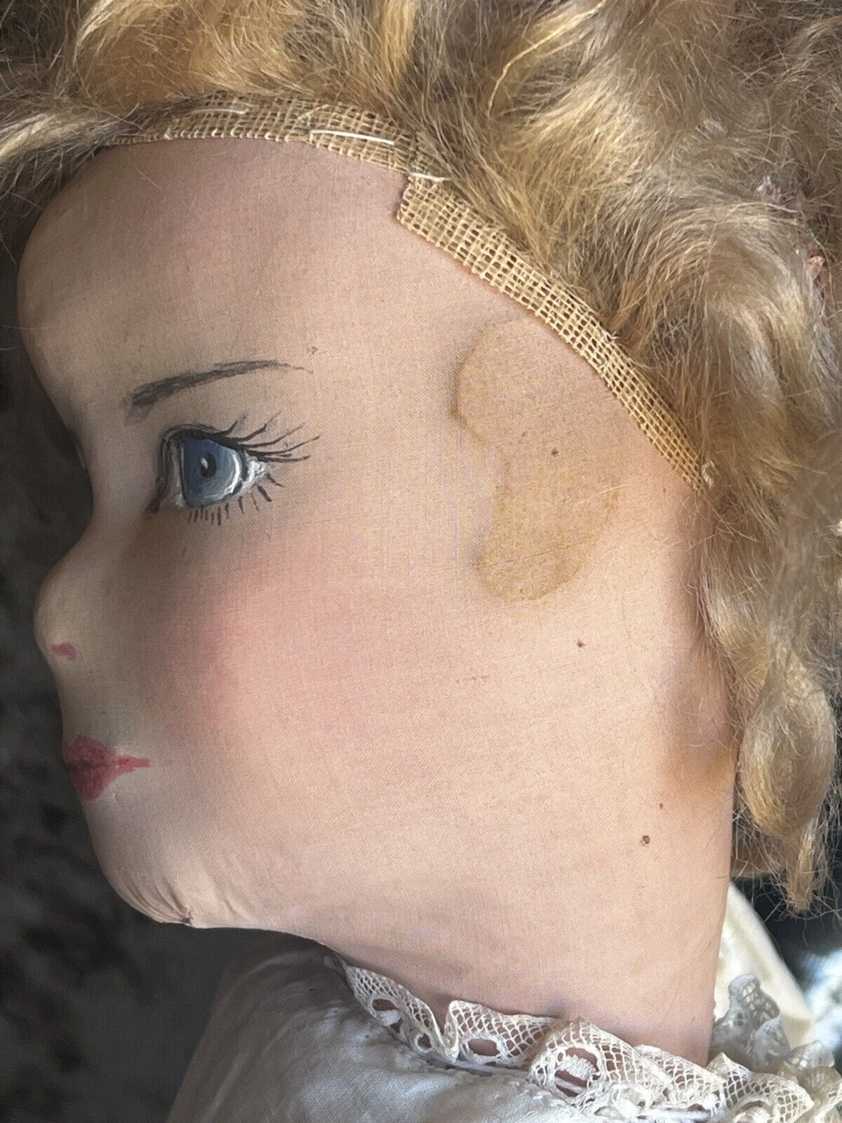 Unidentified Rare 24” Antique/Vintage Cloth Painted Boudoir Style Doll